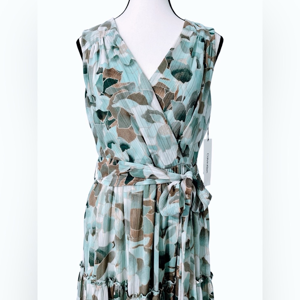 Calvin Klein Green Floral Tiered Maxi Dress | NWT | Size 10 - Picture 4 of 10